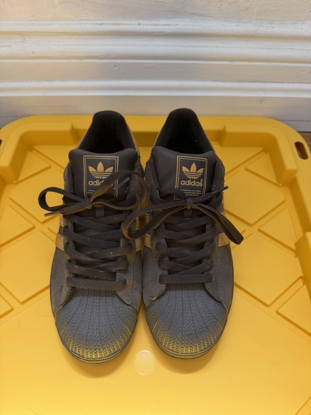 Adidas Superstars Men’s Brown Sneakers with Gold Logo